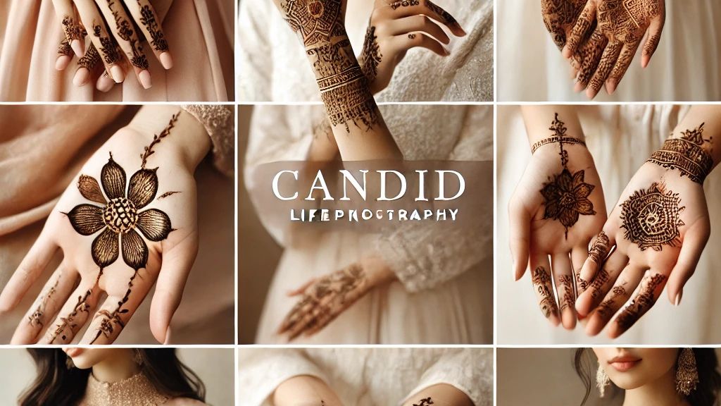 Collage of beautiful bridal Simple  mehndi-designs featuring floral and minimalist henna patterns - CandidLifePhotography